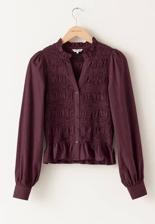 V-neck Cotton Smock Blouse