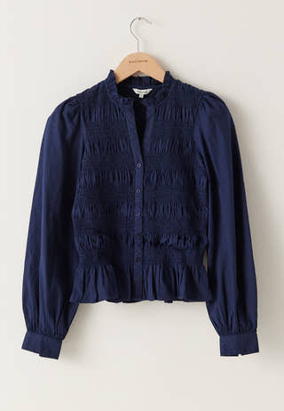 V-neck Cotton Smock Blouse