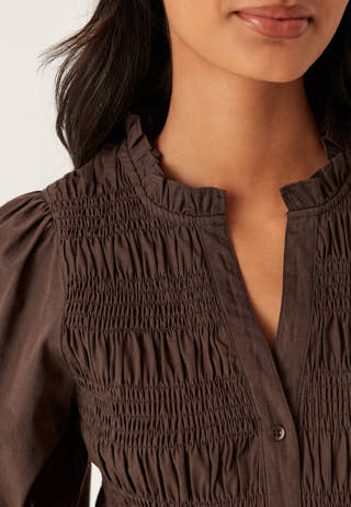 V-neck Cotton Smock Blouse