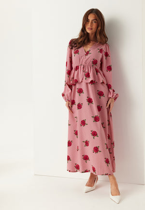 V-neck Flounce Maxi Dress