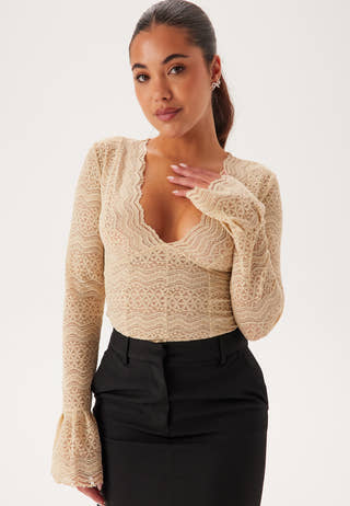 V-neck Long Sleeve Lace Top