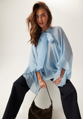 Wide Sleeve Bow Blouse