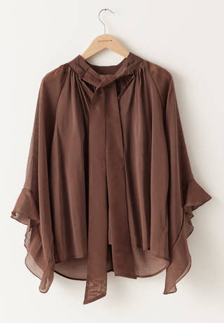 Wide Sleeve Bow Blouse