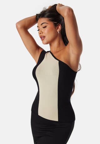 Striped One Shoulder Knitted Top