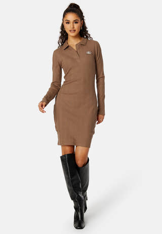 Badge Polo Collar Rib Dress