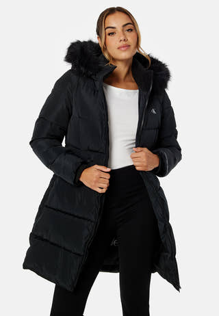 Faux Fur Hooded Fitted Long Jacket