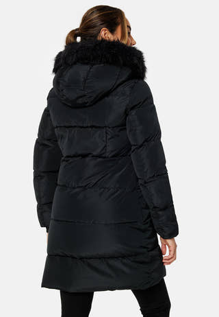 Faux Fur Hooded Fitted Long Jacket