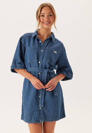 Linen Boxy Belted Shirt Dress