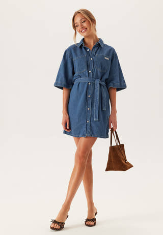Linen Boxy Belted Shirt Dress