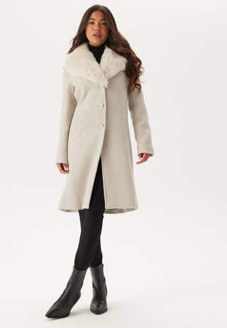 Fur Collar Wool Blend Coat
