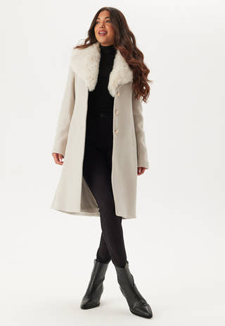 Fur Collar Wool Blend Coat