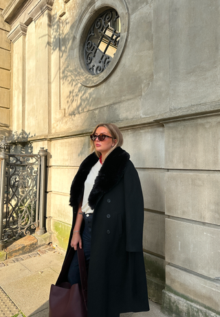 Fur Collar Belted Wool Blend Coat