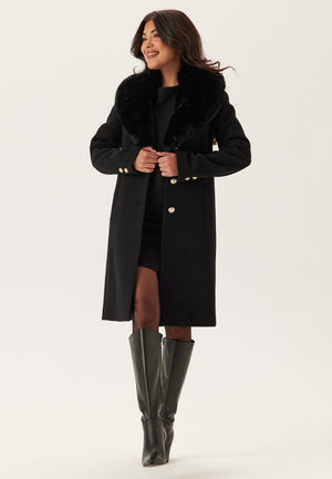 Fur Collar Wool Blend Coat