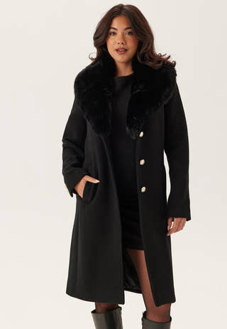 Fur Collar Wool Blend Coat