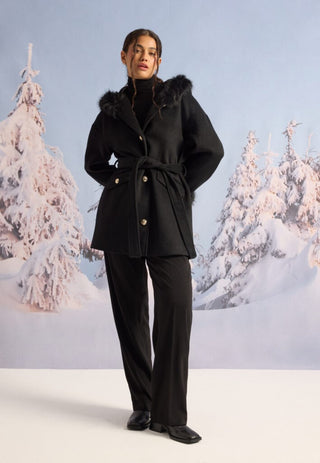 Hooded Wool Blend Coat