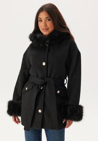Hooded Wool Blend Coat