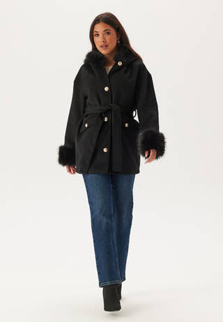 Hooded Wool Blend Coat