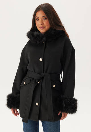Hooded Wool Blend Coat