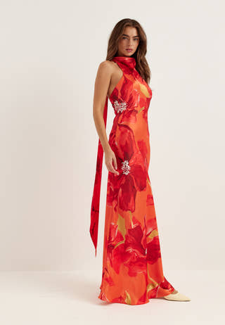 Clementine High Neck Satin Max