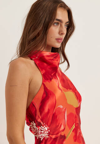 Clementine High Neck Satin Max