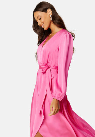 Marilyn Satin Wrap Midi Dress