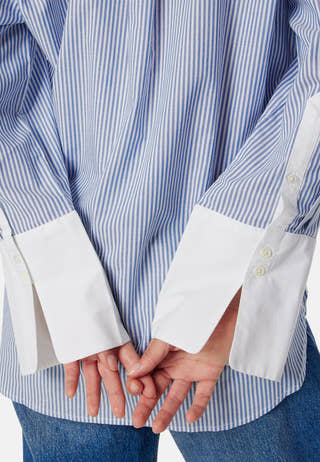 Contrast Collar Striped Shirt