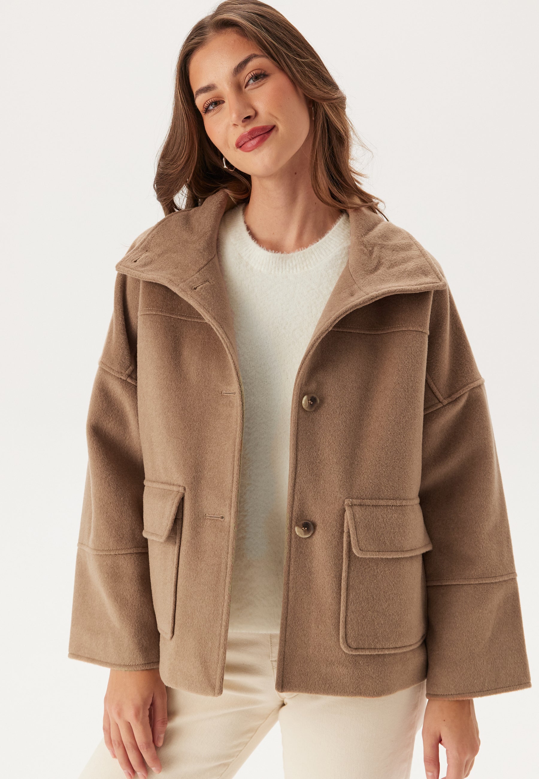 Gant – Cropped Wool Jacket – Autumn jackets – Beige