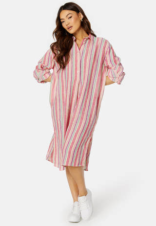 Multistrip Linen Shirt Dress