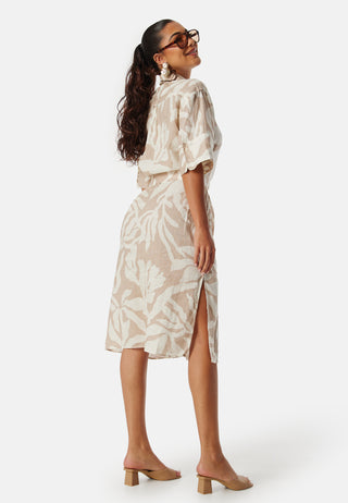 Palm Print Linen Shirt Dress