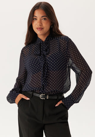 Reg Dot Print Bow Blouse