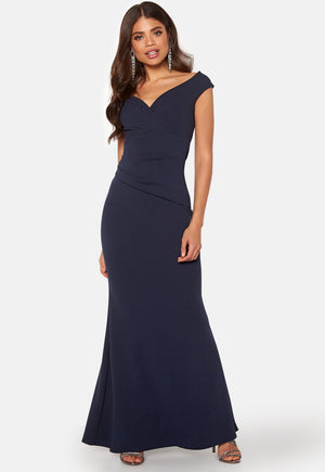 Goddiva Bardot Pleat Maxi Dress Ball gowns Black Goddiva Bardot Pleat Maxi Dress Ball gowns Black