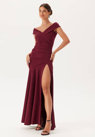 goddiva-bardot-pleat-maxi-split-dress-wine-red