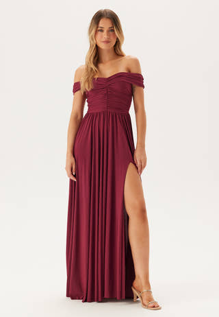 Bardot Rouched Maxi Split Dress