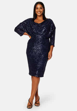 Sequin Cowl Neck Midi Dress
