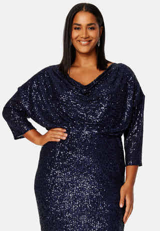 Sequin Cowl Neck Midi Dress