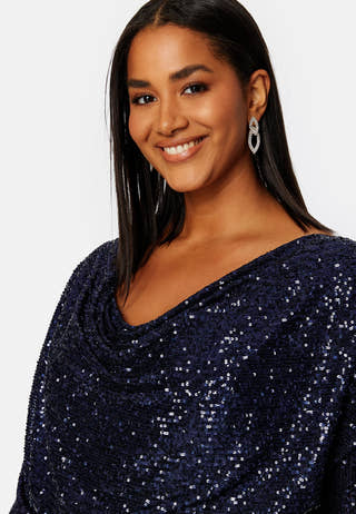 Sequin Cowl Neck Midi Dress