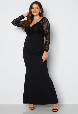 Long Sleeve Lace Trim Maxi Dress