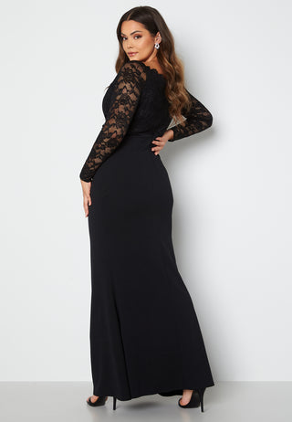 Long Sleeve Lace Trim Maxi Dress