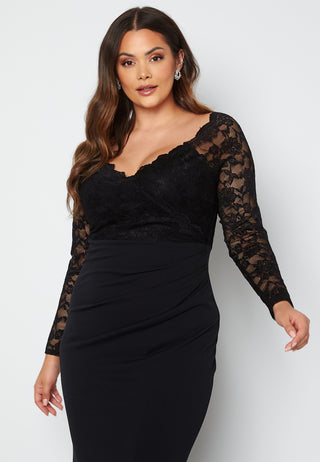 Long Sleeve Lace Trim Maxi Dress