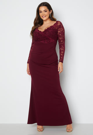 Long Sleeve Lace Trim Maxi Dress