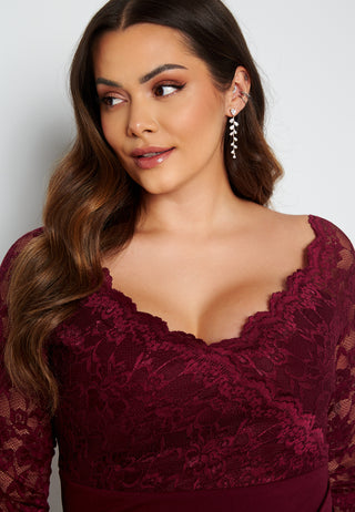 Long Sleeve Lace Trim Maxi Dress