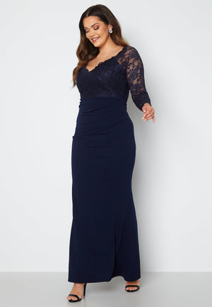 Long Sleeve Lace Trim Maxi Dress