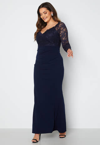 Long Sleeve Lace Trim Maxi Dress