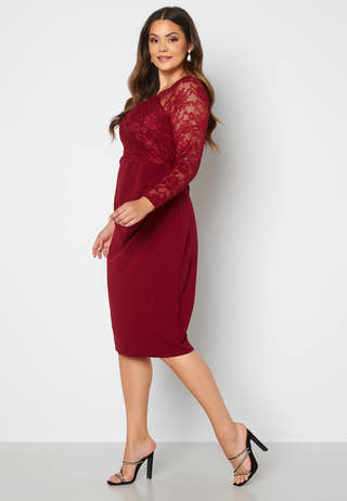 Long Sleeve Lace Trim Midi Dress