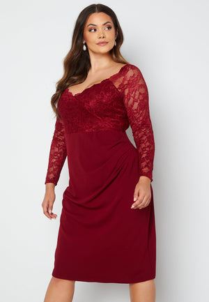 Long Sleeve Lace Trim Midi Dress