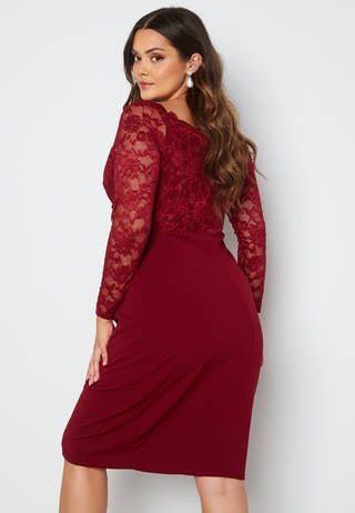 Long Sleeve Lace Trim Midi Dress