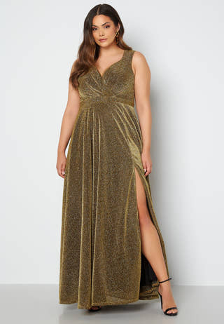 Glitter Wrap Front Maxi Curve Dress With Split