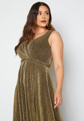 Glitter Wrap Front Maxi Curve Dress With Split