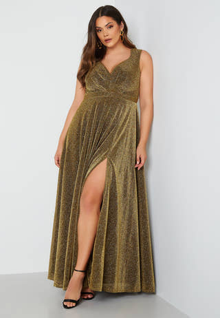 Glitter Wrap Front Maxi Curve Dress With Split