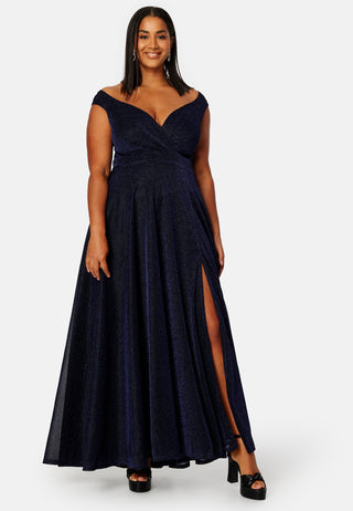 Glitter Wrap Front Maxi Curve Dress With Split